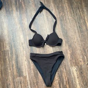 Black two- piece swimsuit, high-waisted, size L :)